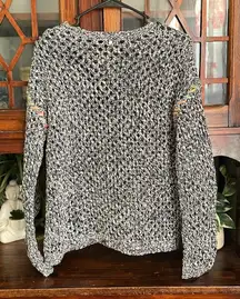 Open Knit Sweater Black White Pullover Long Sleeve Lightweight  Boho‎