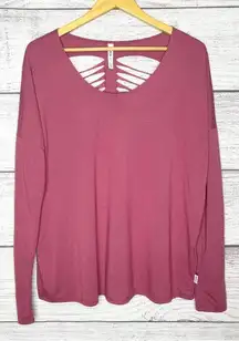 RVCA Oversized Pink Cutout Back Long Sleeve T-Shirt Top Size Large