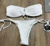 White Textured Bikini Set bandeau strapless top - cheeky