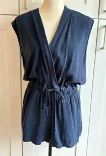 Maven West Brooklyn M Blue Sleeveless Wrap-Front Romper Casual Summer