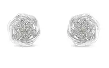 Haus of Brilliance Sterling Silver Diamond Swirl Cluster Stud Earrings NEW