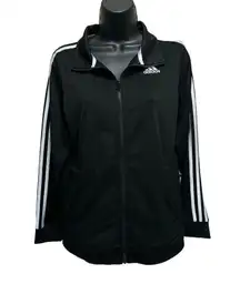Adidas Black Zip Up Athletic Jacket Size‎ Large (14-16) Pockets Logo 3 Stripe