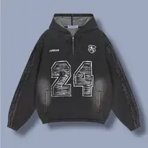 AELFRIC EDEN FRINGE WASHED HALF ZIP HOODIE