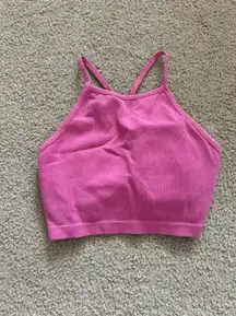 Pink Ribbed Padded Tank Top