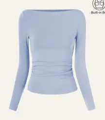 NWT OGL Sz S ProWarm Modern Side Ruched Boatneck Brami Top Sea Glass Blue