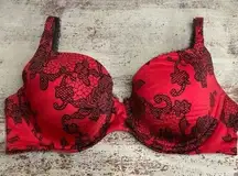 Red Black lined demi bra 38C