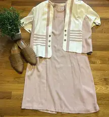 Perceptions Vintage Pink White Dress Jacket Striped 2-piece Set Suit Size 12