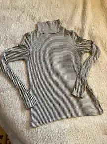 Soft Ribbed Striped Mock Turtleneck