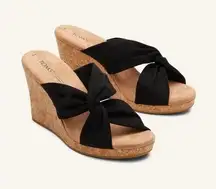 Toms Serena Cork Wedge Sandal platform heel black size 5.5