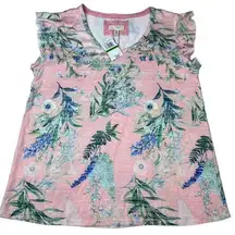 Cupio Blush Womens Short Sleeve Floral Print Blouse Sz L