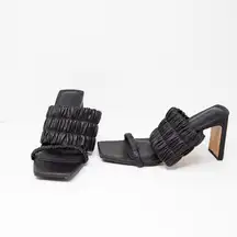 Jonathan Simkhai Felix Genuine Leather Ruched Stretch Strap Open Toe Sandal Heel