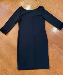 NWT Marina Women’s Dress – Size 4 – Black Sheath w/ Ruffle Cuff Sleeves & V-Back