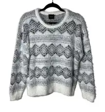 Cliché Fair Isle Fuzzy Eyelash Knit Sweater Soft Cozy Pullover Womens Size M