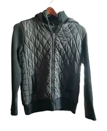 Tommy Hilfiger Quilted Hooded Jacket Black Knit Sleeve Womens Large L