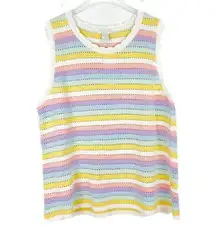 Design History NWT Design Hisory Stripe Pointelle Cotton Knit Tank Top Sweater Pastel Plus 3X