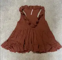 Free People Out And About Rust Orange Racerback Linen Cotton Tank Top Size XS