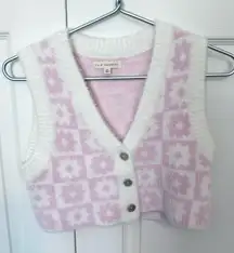 NWOT La Hearts Pink and White Flower Checkered Sweater Vest XS