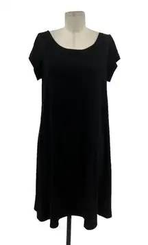 Eileen Fisher  Black Organic Cotton Stretch Jersey Tee Shirt Dress Size Large