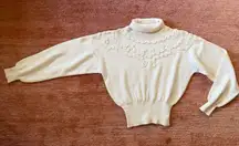 Vintage Meister Cream Turtleneck Sweater Corded Embroidery Size S