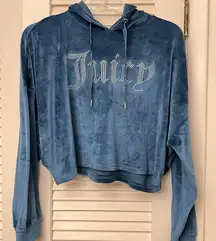 Juicy Couture Velour Blue Hoodie Loungewear Y2K Pullover Casual Size‎ Large