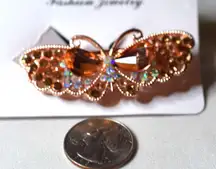 NIP Stunning Trendy Cottagecore Rhinestone Butterfly Rose Gold Tone Hair Clip