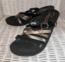 Skechers Black Brown‎ Snake Strappy Sandal Wedge Slide Cali Rambler Womens 10