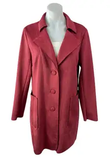 Philosophy Women's Red Faux Leather Suede Vegan Button Up Overcoat Jacket Size M