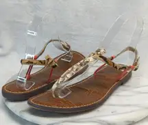 Sam Edelman Sandal Gigi T-Strap Woman's 8.5 Python Coral Leopard Boho Beach‎