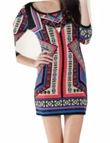 Flying Tomato Tribal Print Bodycon Long Sleeve Mini Sweater Dress size Small