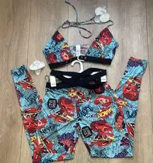 Kimcine Curve Pop Art Two-Piece Set | Belted Bra Top & Stretch Pants | Size L