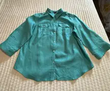 CHAPS Button Up Collared Linen Shirt Blue Sz 2X DEFECT HOLE