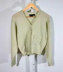 Lizsport Lambswool V-Neck Sweater with Pocket (Made in Hong Kong, Size M) mint