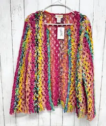 Vtg Sandy Starkman Jacket Women Size Large Multi Woven Ribbon Open Front Fringe