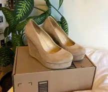 Nuetral Tan Suede Wedge Heels