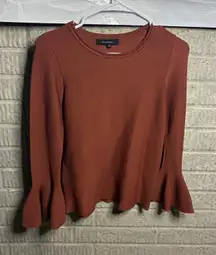Olivaceous Rust Orange Bell Sleeve Knit Sweater Top Womens Medium