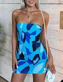 White Fox Alone With You Mini Skirt Blue Leaf Print