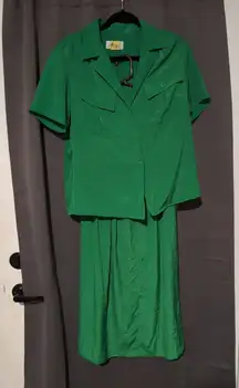 Lilli‎ Ann Collections Women's Green Blouse & Skirt, 2 Piece Set, Vintage USA