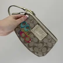 COACH Y2K Brown Logo Monogram Vibrant Graphic Studded Mini Wristlet Coin Wallet