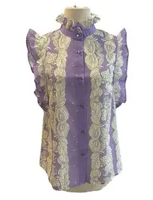 Small NWT Mazik Sleeveless Floral Ruffled Shirt Top Blouse Lavender