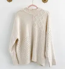 Cream Fall Patchwork Mock Neck Sweater