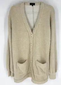 Majorelle Fuzzy Cardigan with Pearl Buttons Cream Tan Chevron Size Medium