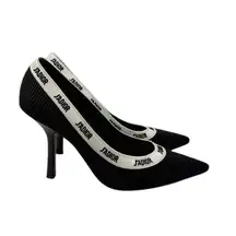 Dior J’Adior Logo Ribbon Black Canvas Slip On Pointed Toe Pumps Size 38