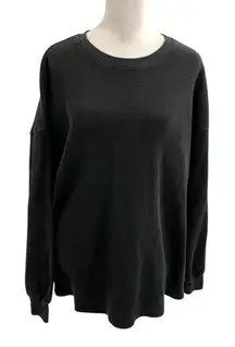 Aritzia Waffle Knit Oversized Relaxed Long Sleeve Shirt Top Black size Medium