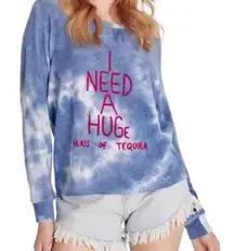 Wildfox I Need Huge Glass of Tequila Sweatshirt Cutout Cloud Blue Tie Dye S NWT