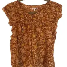 Sundry Women's Brown Floral Flutter Sleeve Blouse Top Size 2 Casual