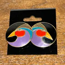 Vintage Laurel Burch “Harlequin Bird” Statement Earrings 