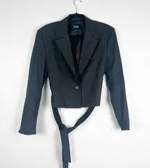 Zara Single Button Lined Belted Blazer Sz S