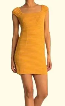 NSR Striped Cap Sleeve Mini Dress Mustard Yellow XL