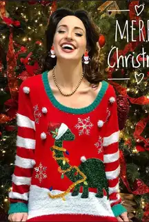 Sparkly Dinosaur Christmas Sweater by