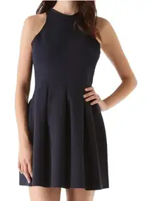 Alexander Wang Navy Blue Black Pleated Neoprene Scuba Mini Racerback Dress sz S